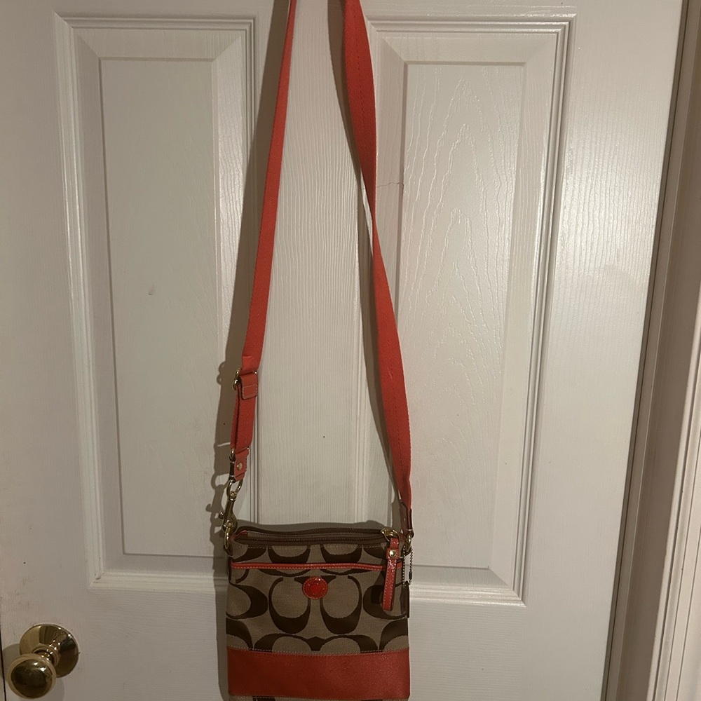 Coach Tan and Red Crossbody Bag